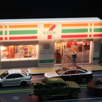 1/64 Diorama Store Model LED Lighting City Street Mini Car View Building Scene